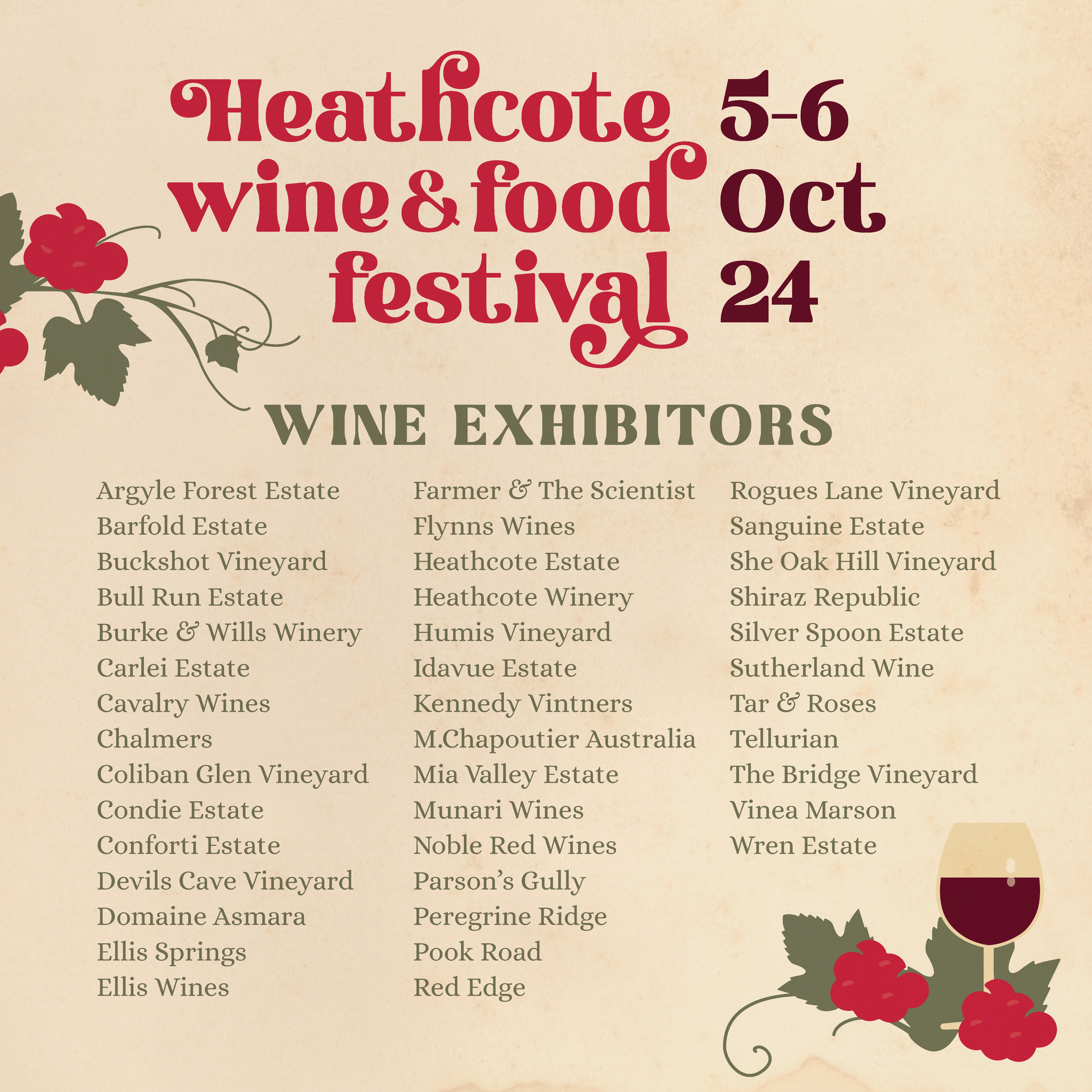 Heathcote Wine and Food Festival 2024 Wine Exhibitors Social Media Tile